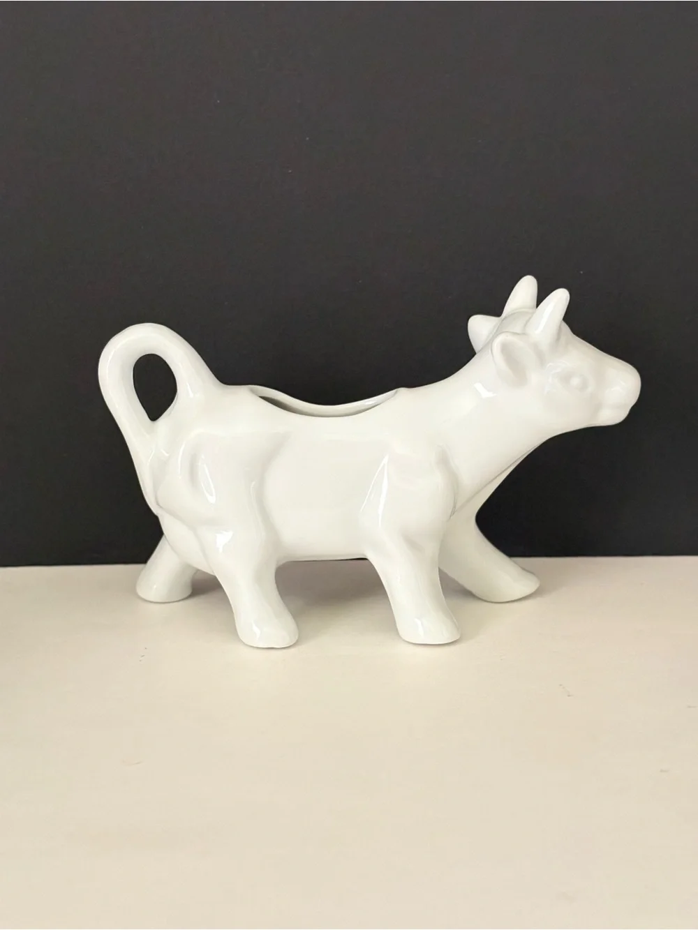Vintage Pier 1 White Porcelain Cow Creamer Milk Pitcher Jug Farmhouse Country